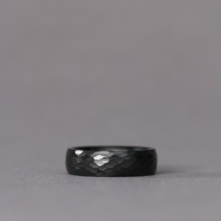 Hammered Effect Black Super Titanium Wedding Ring - Titanium & Tungsten Alloy - The Rivelin Valley