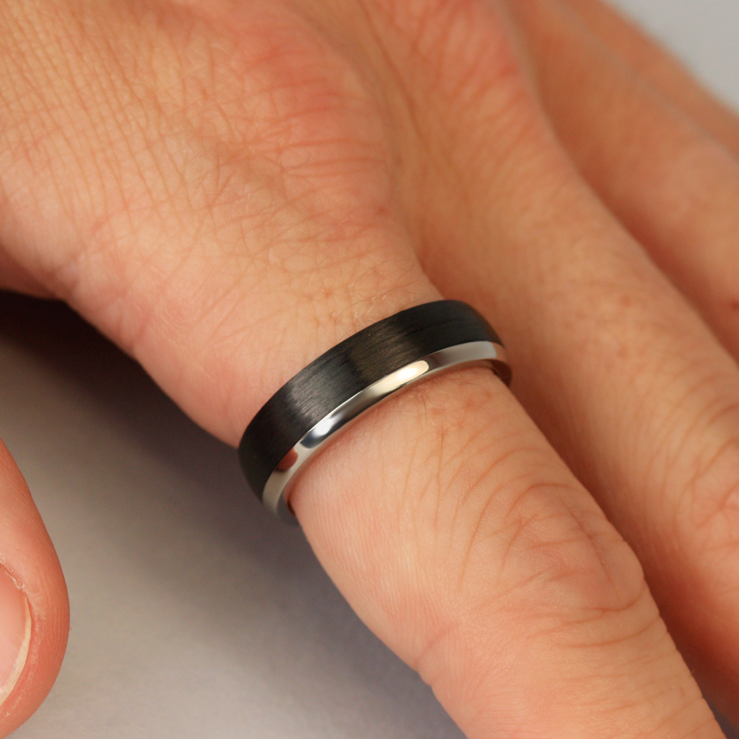 Titanium and Carbon Fibre Brushed Effect Polished Edge Wedding Ring - The Camber