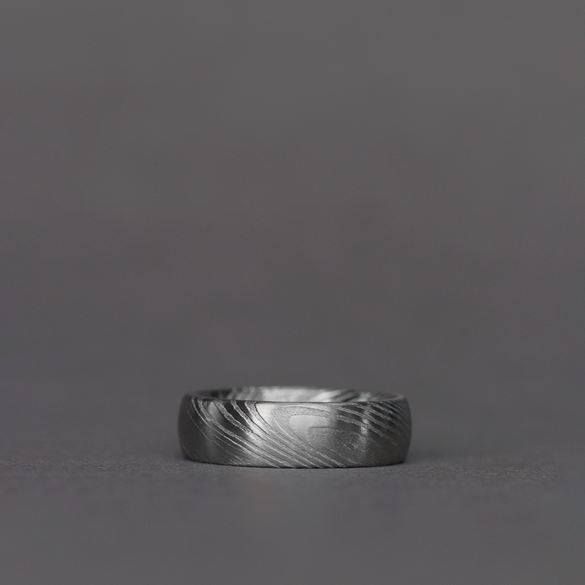 Damascus Stainless Steel Ring Woodgrain Effect - The Wyming Brook