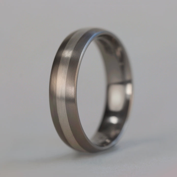 Silver Inlay Titanium Wedding Ring - The Derwent - Made-to-Order