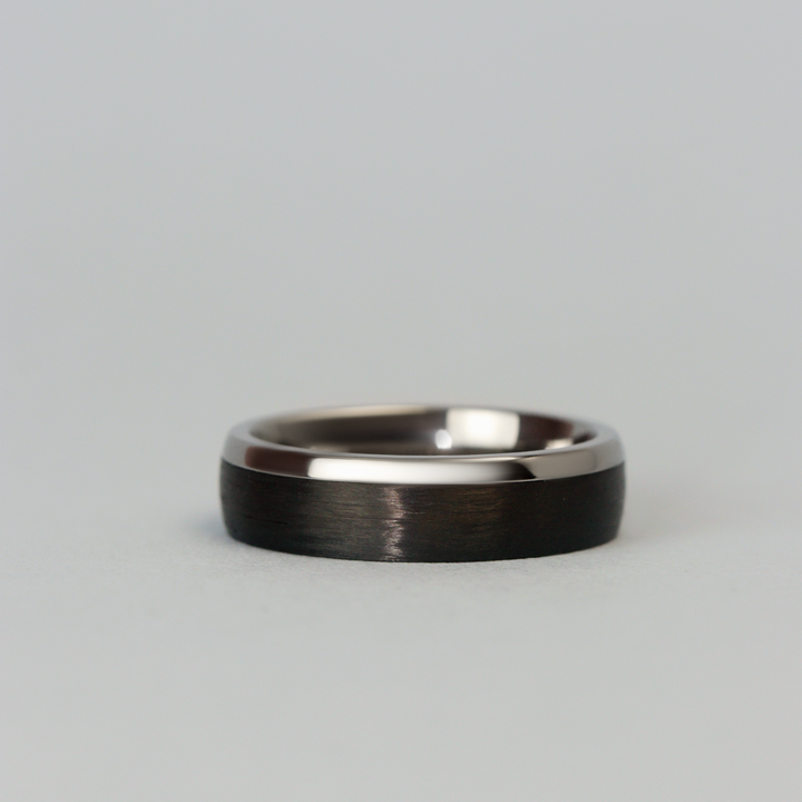 Titanium and Carbon Fibre Brushed Effect Polished Edge Wedding Ring - The Camber