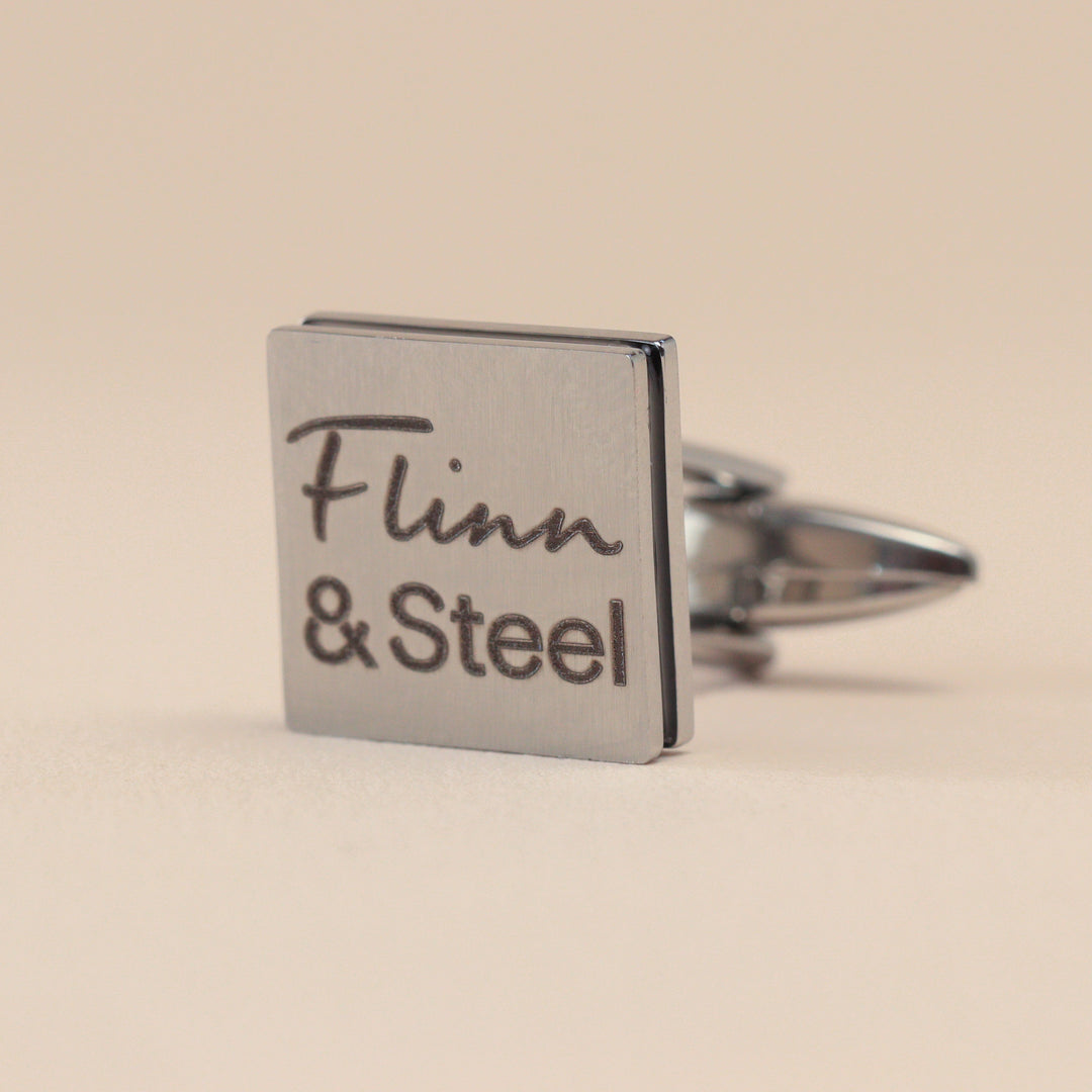 Personalised Stainless Steel Brushed Cufflinks with Black Inlay