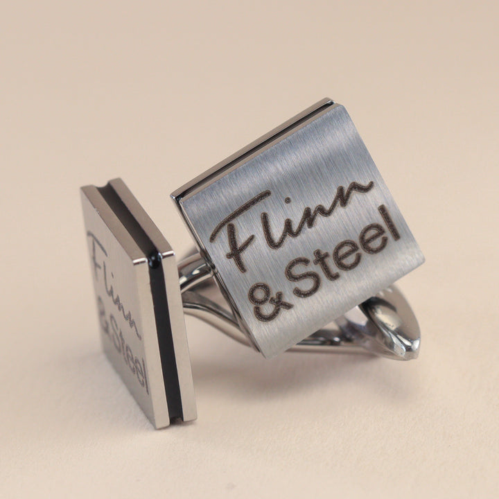 Personalised Stainless Steel Brushed Cufflinks with Black Inlay