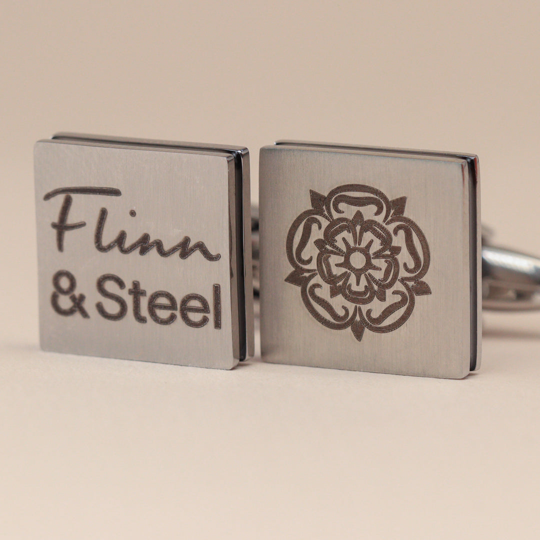 Personalised Stainless Steel Brushed Cufflinks with Black Inlay