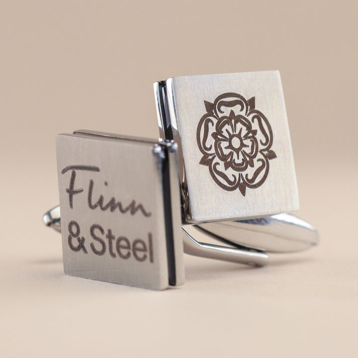 Personalised Stainless Steel Brushed Cufflinks with Black Inlay