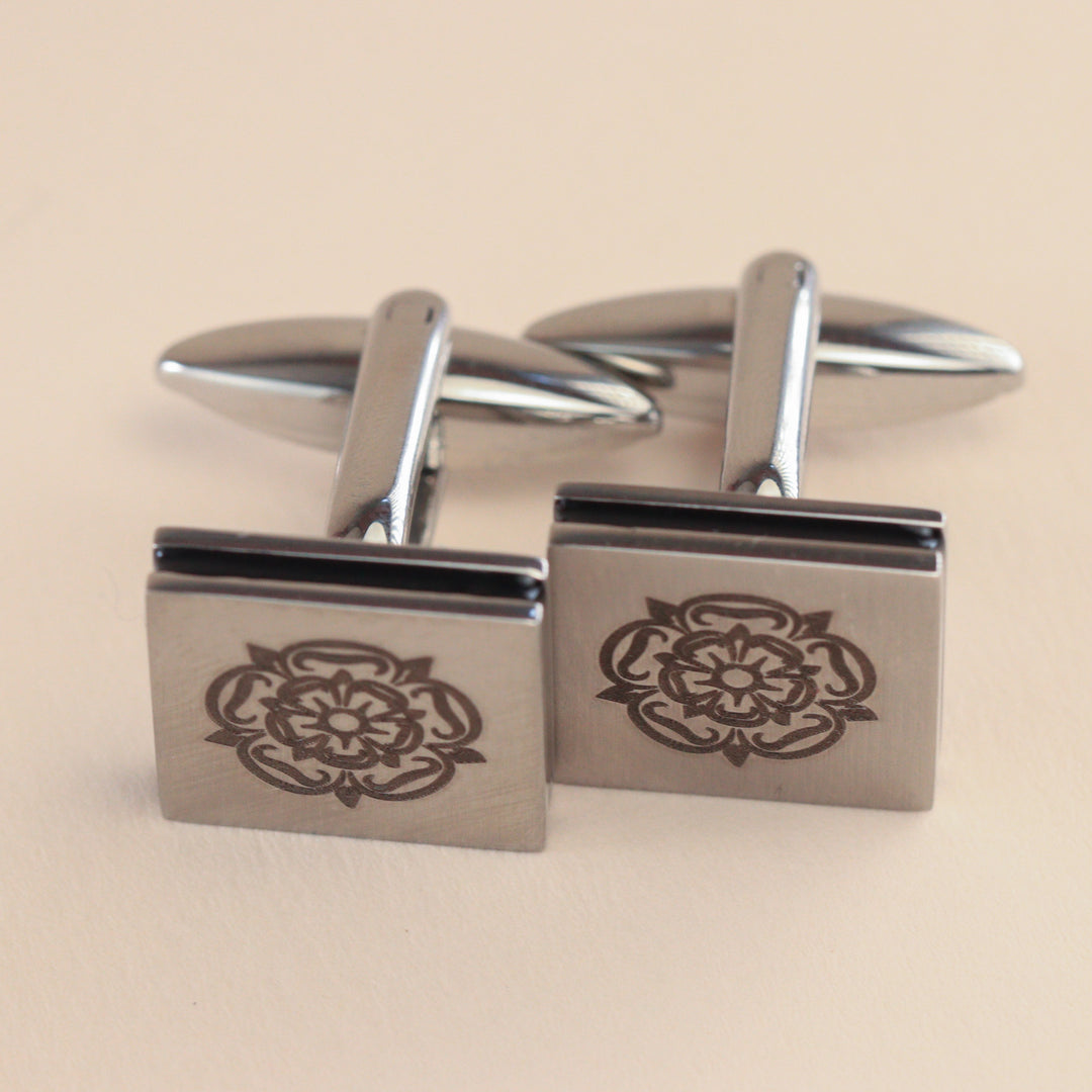 Personalised Stainless Steel Brushed Cufflinks with Black Inlay