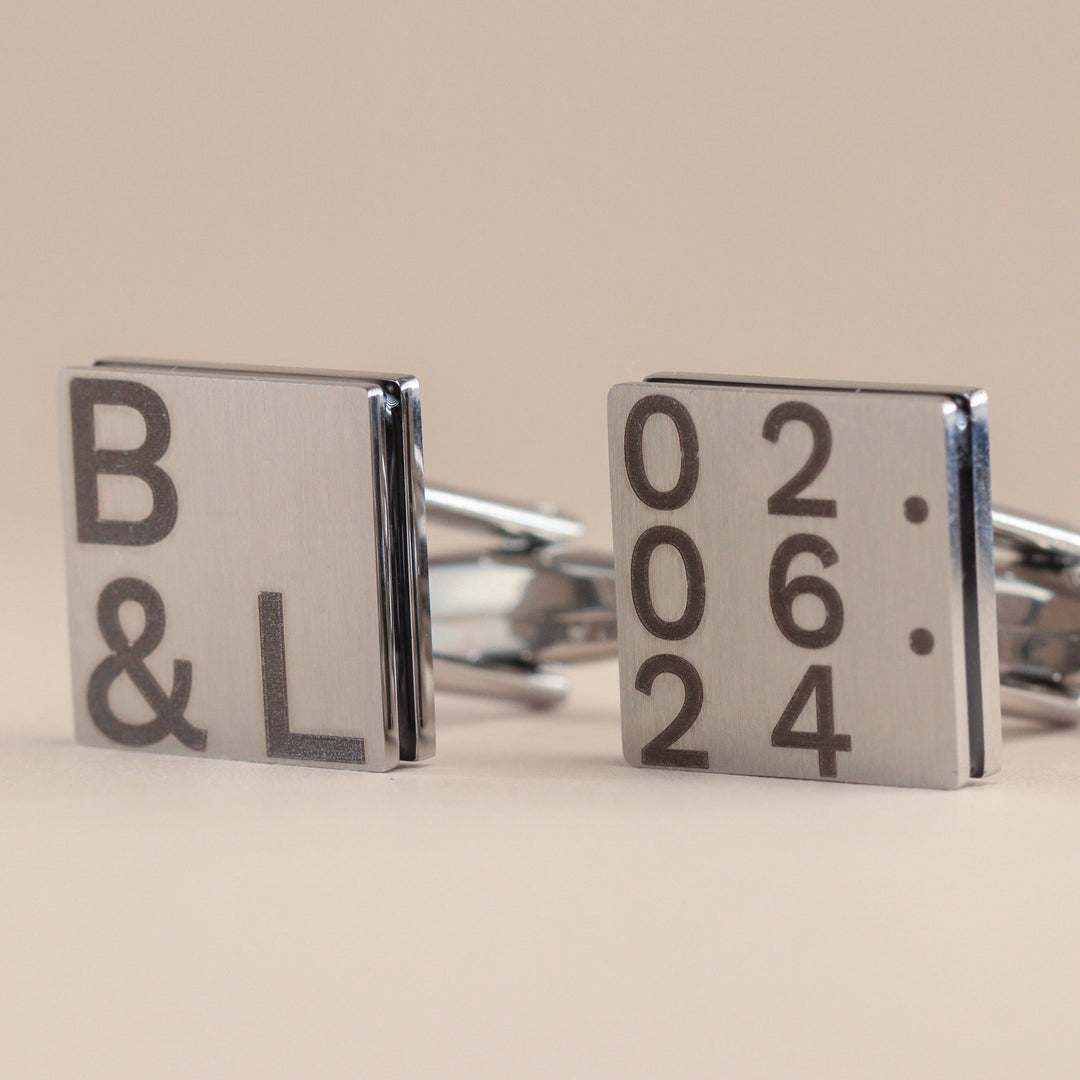 Personalised Stainless Steel Brushed Cufflinks with Black Inlay