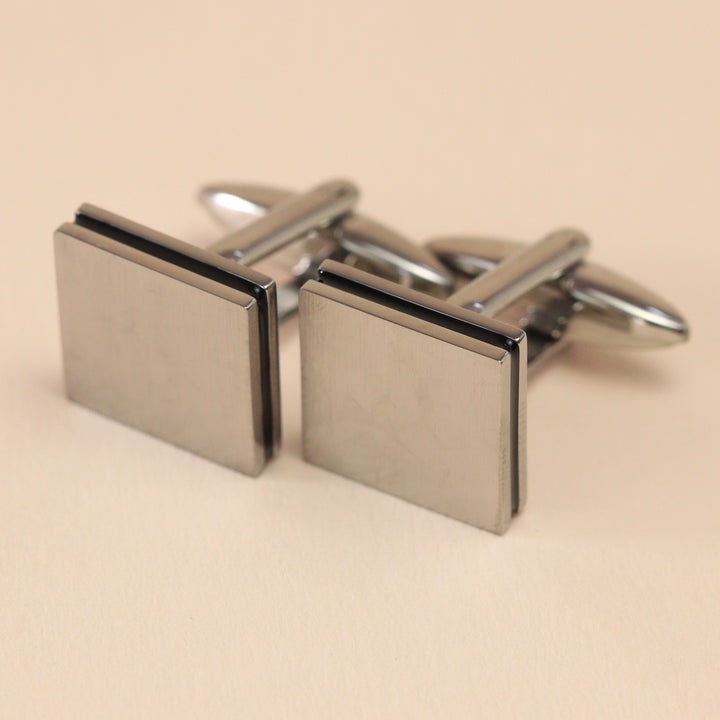 Personalised Stainless Steel Brushed Cufflinks with Black Inlay