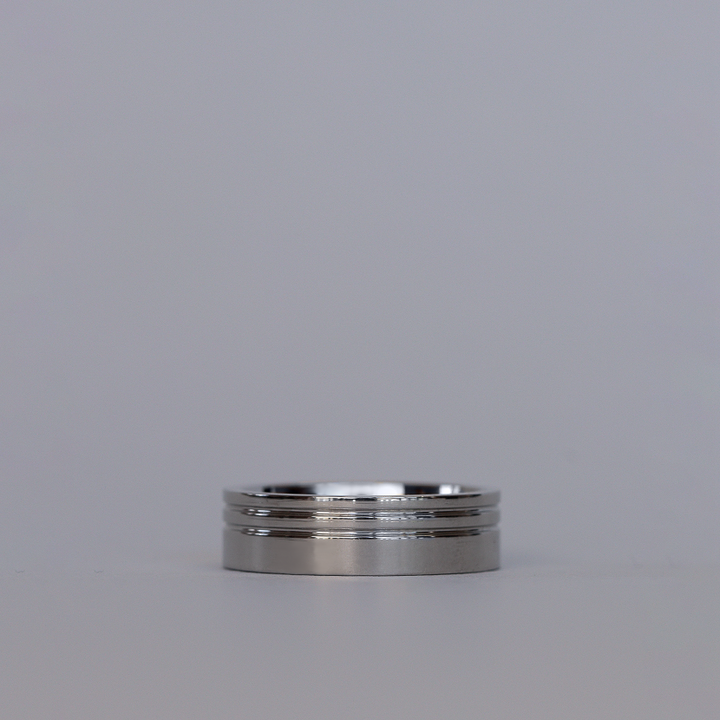 Two Asymmetric Engraved Lines Stainless Steel Ring - The Meersbrook Ring