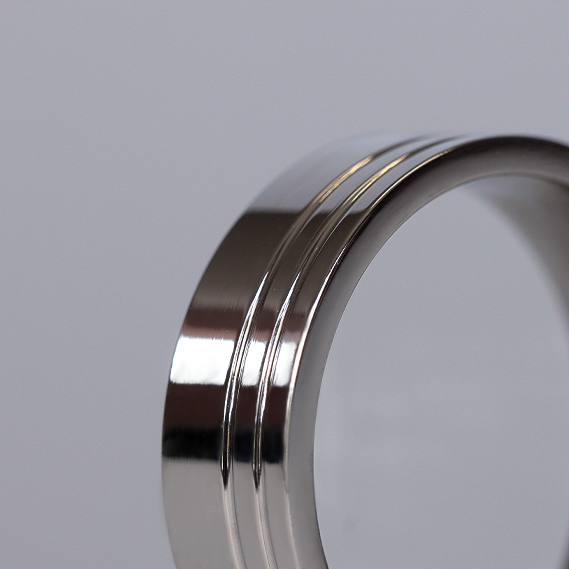 Two Asymmetric Engraved Lines Stainless Steel Ring - The Meersbrook Ring