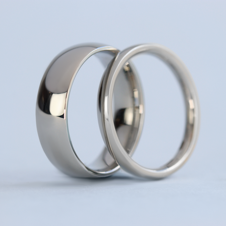 Matching Wedding Ring Set - Ruskin Green & Bingham - Polished Stainless Steel Court Fit Wedding Rings