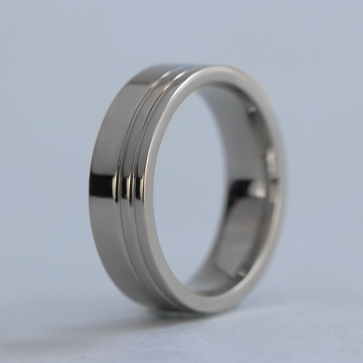 Two Asymmetric Engraved Lines Stainless Steel Ring - The Meersbrook Ring