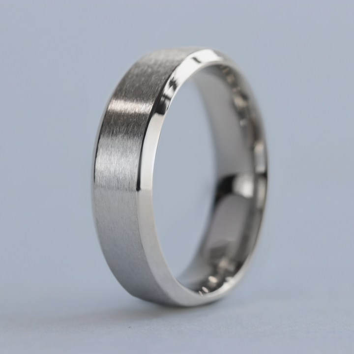 Bevelled Edge Stainless Steel Wedding Ring - The Crookes Valley Ring