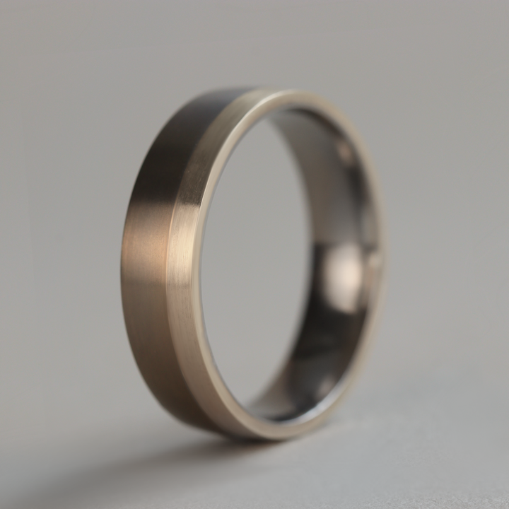 Rose or Yellow Gold Edge Design Titanium Wedding Ring - The Howden - Made-to-Order