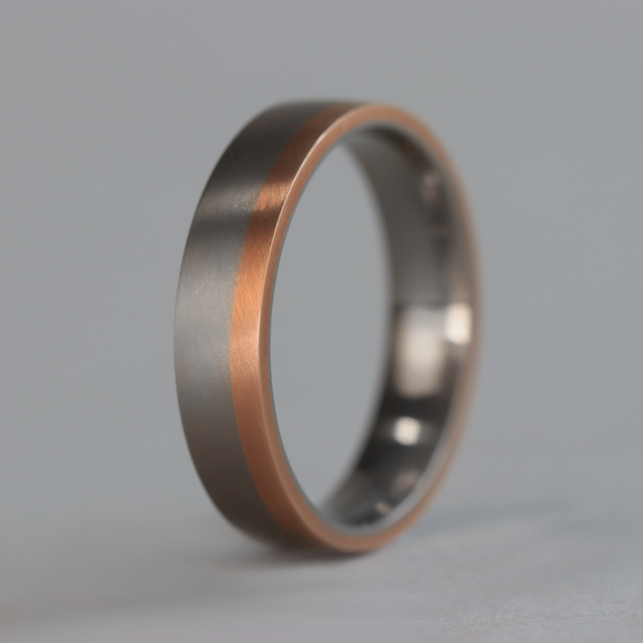 Rose or Yellow Gold Edge Design Titanium Wedding Ring - The Howden - Made-to-Order