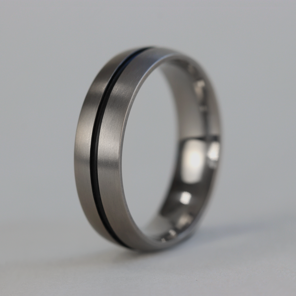 Black Oxidised Channel Brushed Titanium Wedding Ring