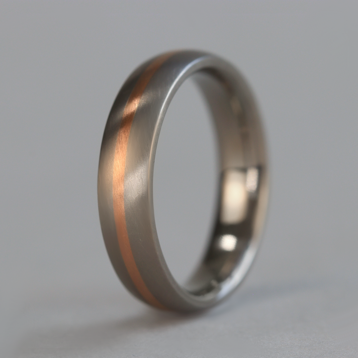 Rose or Yellow Gold Inlay Titanium Wedding Ring - The Derwent - Made-to-Order