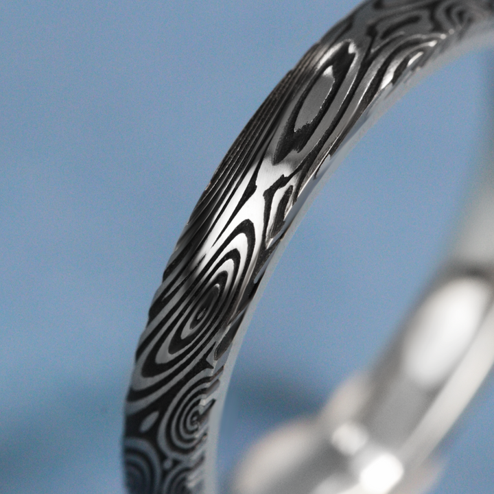 Water Ripples Damascus and Silver Wrap Slim Wedding Ring - The Forge Dam Ring - Made-to-Order