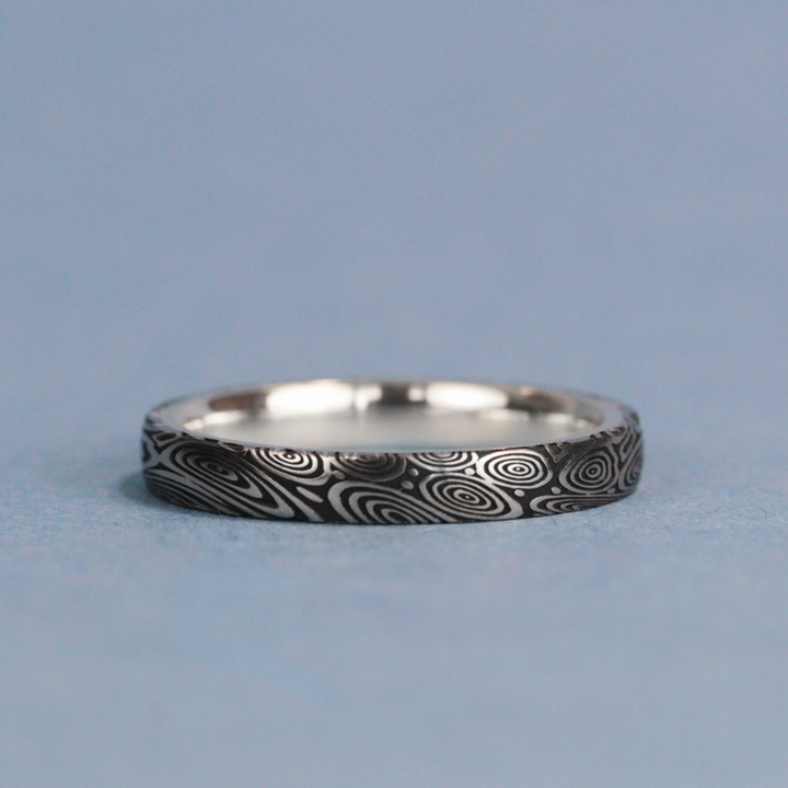 Water Ripples Damascus and Silver Wrap Slim Wedding Ring - The Forge Dam Ring - Made-to-Order