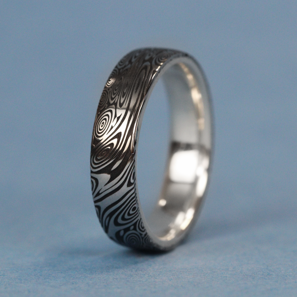 Water Ripples Damascus and Silver Wrap Wedding Ring - The Forge Dam Ring - Made-to-Order