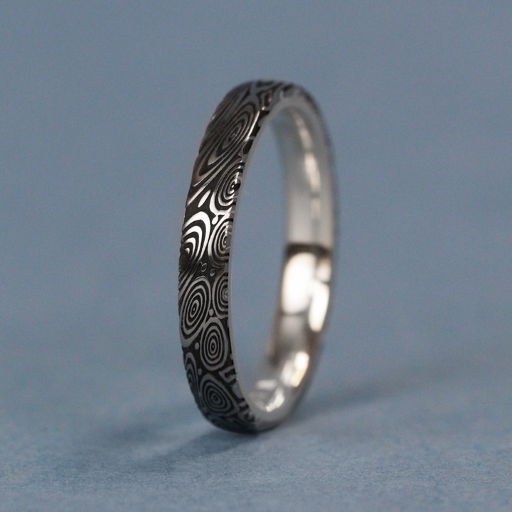 Water Ripples Damascus and Silver Wrap Slim Wedding Ring - The Forge Dam Ring - Made-to-Order