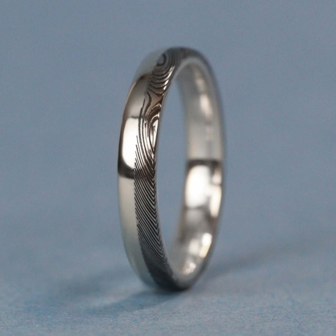 Woodgrain Damascus and Silver Edge Wedding Ring - The Dore & Totley Ring - Made-to-Order