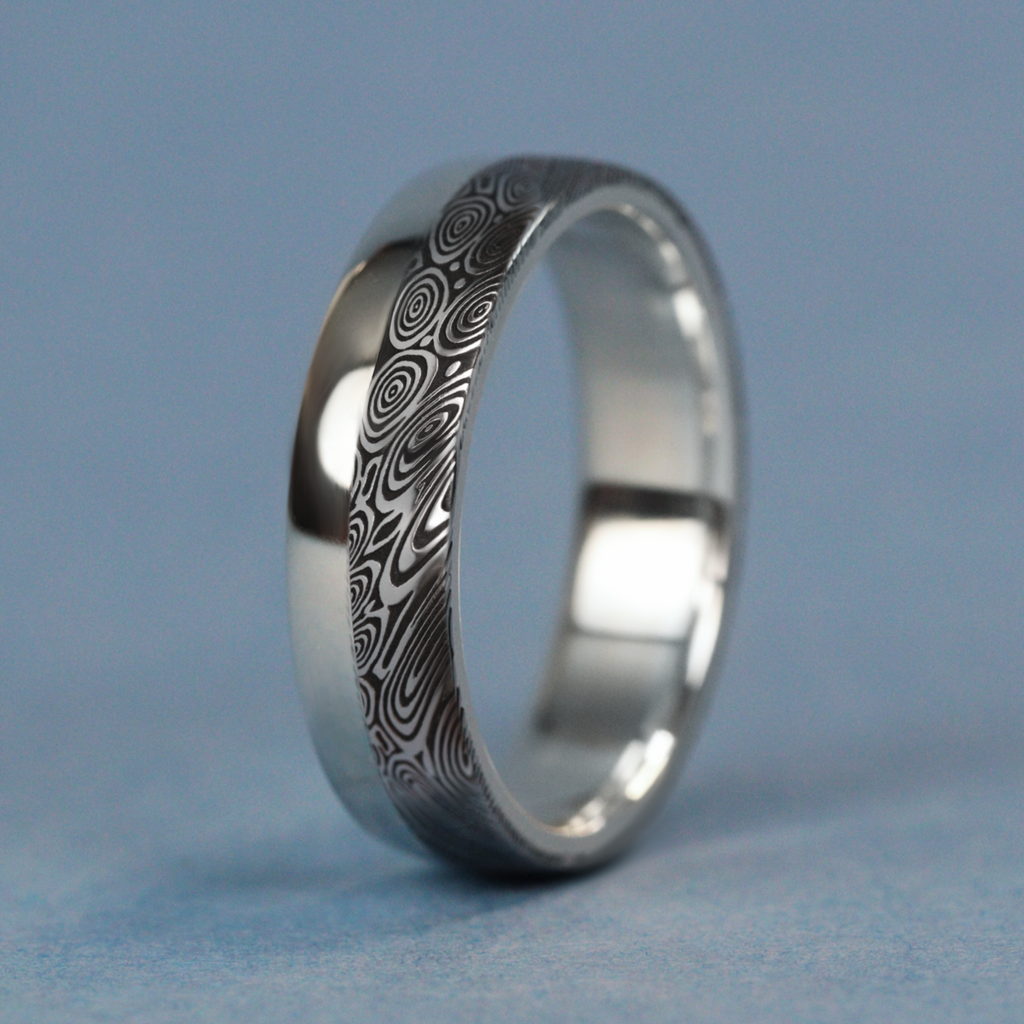 Water Ripples Damascus and Silver Edge Wedding Ring - The Bamford Edge Ring - Made-to-Order