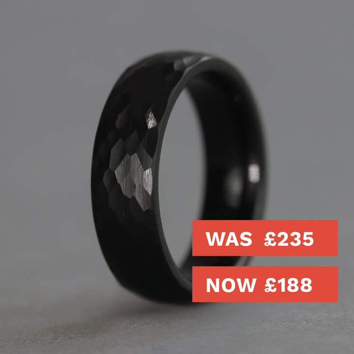 Hammered Effect Black Super Titanium Wedding Ring - Limited Edition - The Rivelin Valley