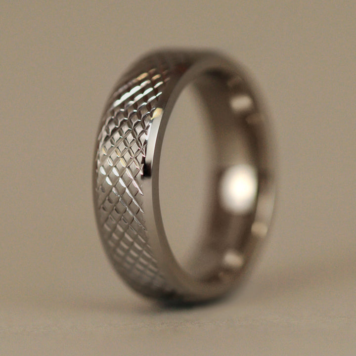 Knurled Effect Bevelled Edge Titanium Wedding Ring - The Park Hill