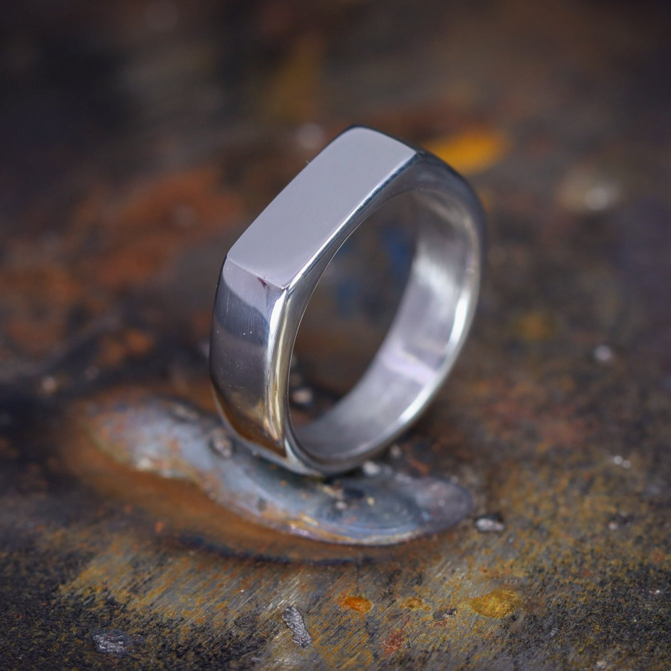 Mens titanium hot sale signet ring