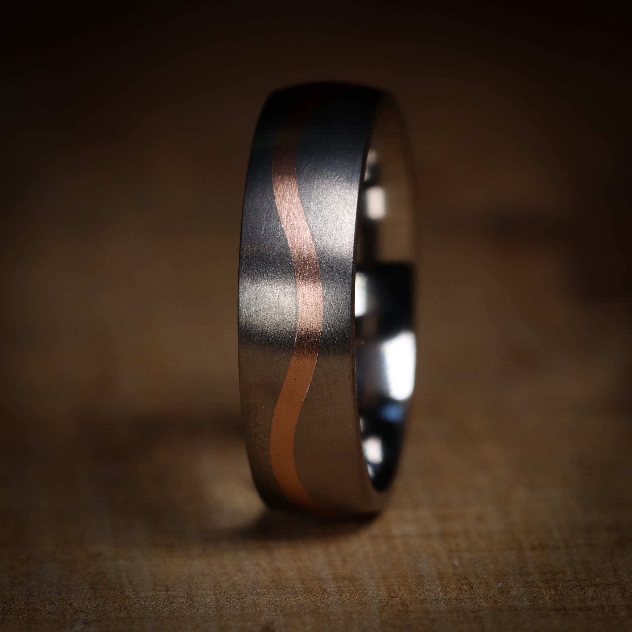 Mens wedding band 2025 with rose gold inlay